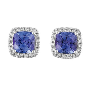 18ct White Gold Cushion Tanzanite and Round Brilliant-cut Diamond Earrings