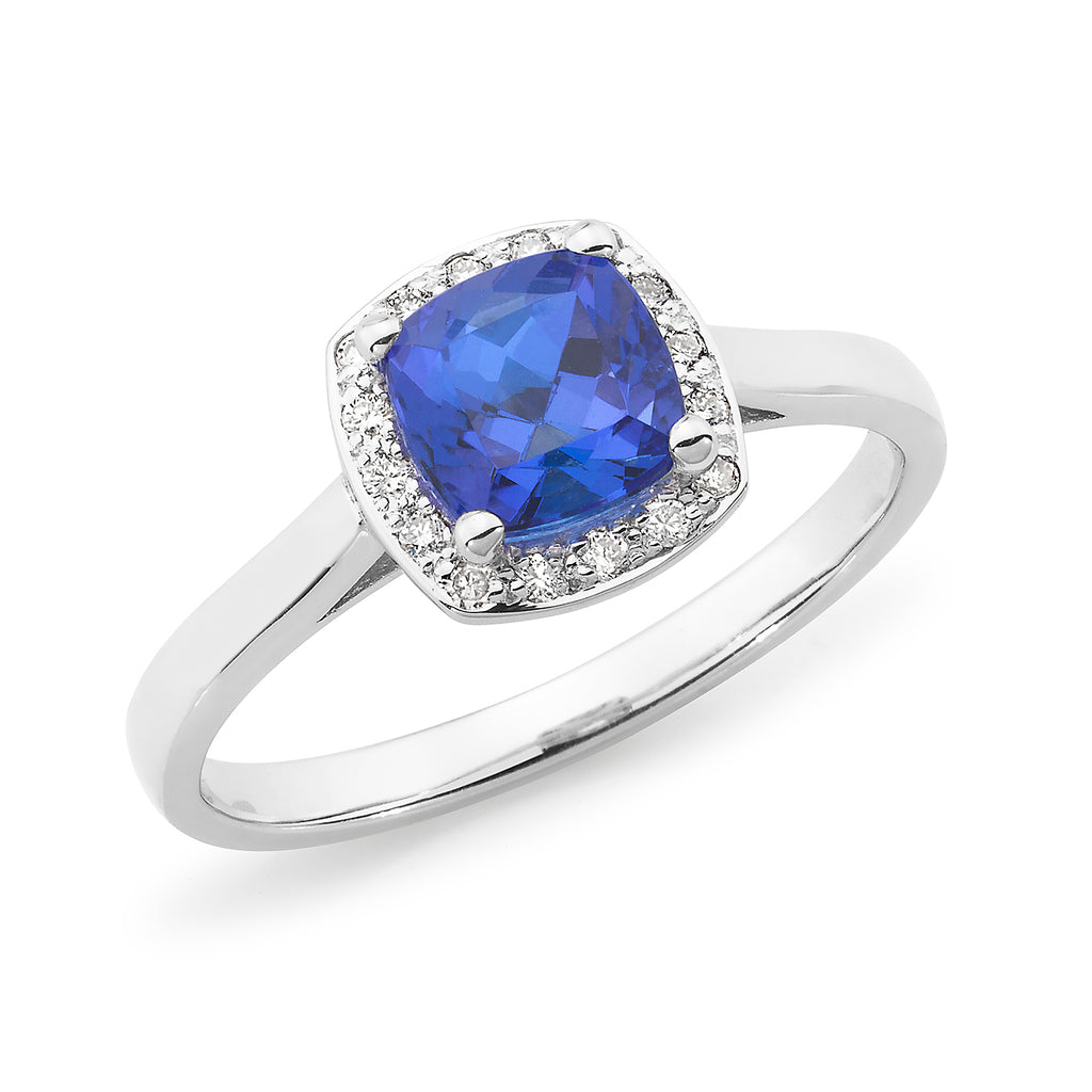 Tanzanite & Diamond Halo Dress Ring