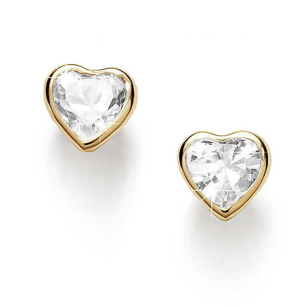 9 Carat Bezel-Set 4mm Heart Cubic Zirconia Earrings