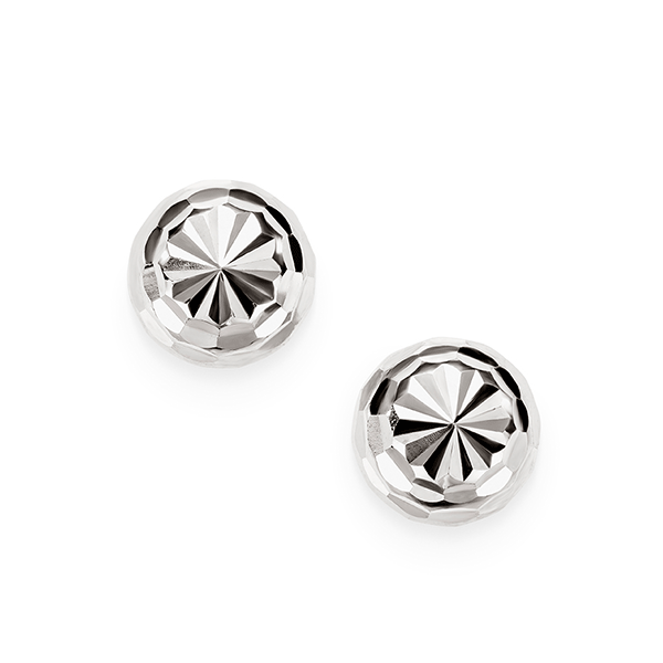 9ct White Gold Diamond Cut Ball Stud Earrings