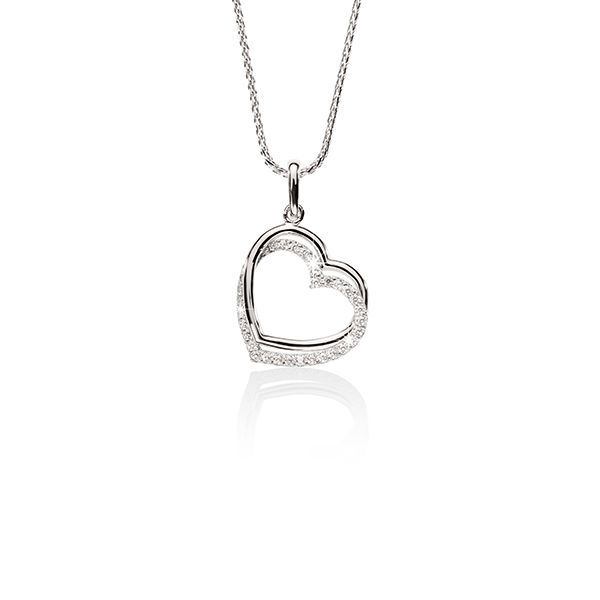 9ct White Gold Double Heart Cubic Zirconia Pendant