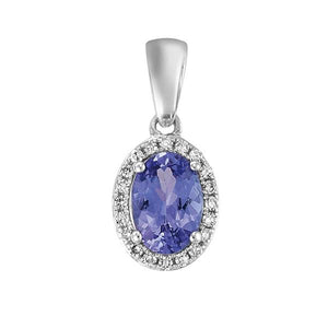 9ct White Gold Oval Tanzanite and Round Brilliant-cut Diamond Pendant