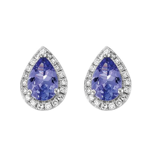 9ct White Gold Pear Tanzanite and Round Brilliant-cut Diamond Earrings