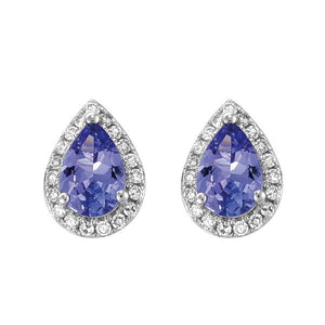 9ct White Gold Pear Tanzanite and Round Brilliant-cut Diamond Earrings