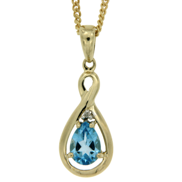 9ct gold blue topaz and diamond pendant