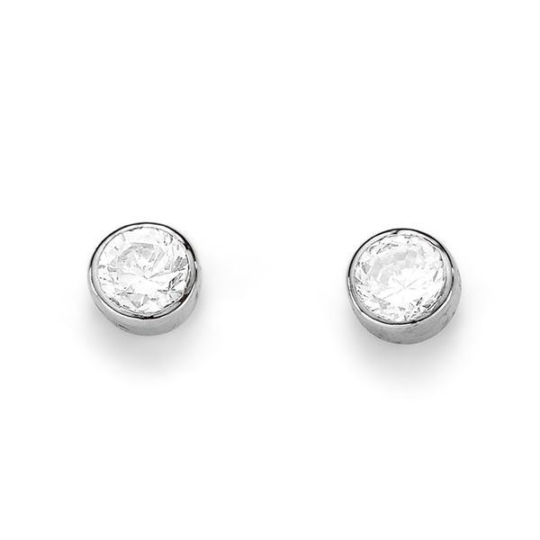 9ct White Gold Bezel-Set 4mm CZ Earrings