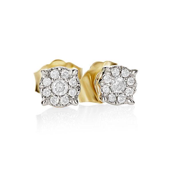 9Ct Gold 0.10Ct + Diamond Cluster Studs