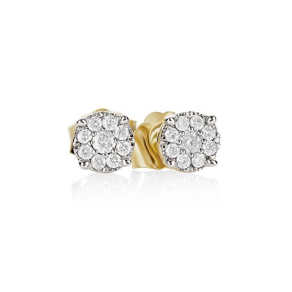 9Ct Gold 0.16Ct + Diamond Cluster Studs