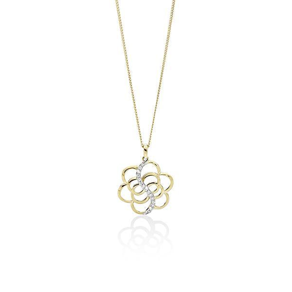 9ct gold cubic zirconia flower pendant #