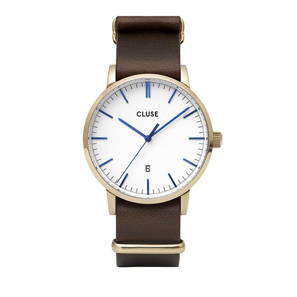 CLUSE Aravis Nato Leather Gold White/Dark Brown