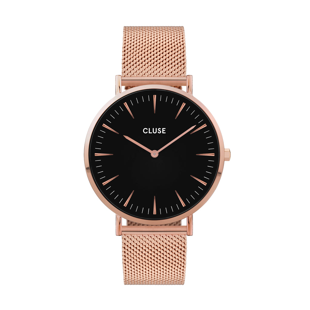 CLUSE - La Boheme Mesh Rose Gold/Black Dial Mesh Watch CL18113