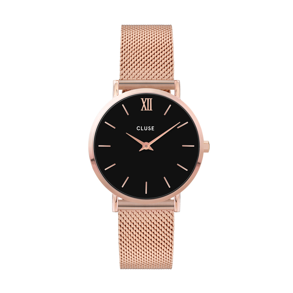 CLUSE - Minuit Mesh Rose Gold Black Dial Watch CL30016