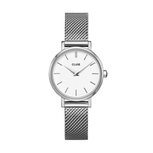 CLUSE Boho Chic Petite Silver White Silver Mesh Watch