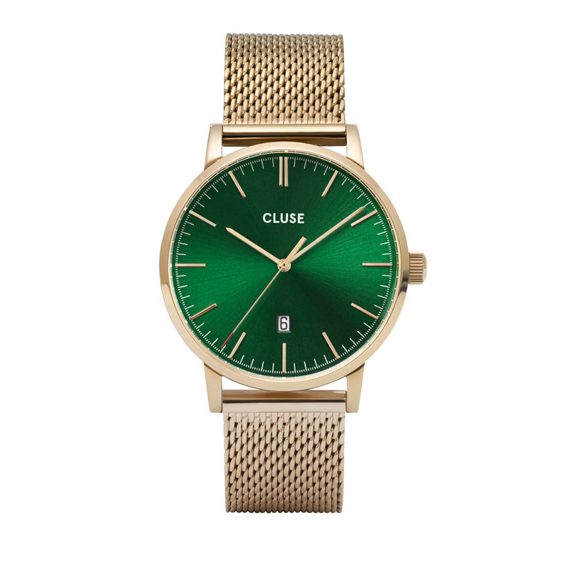 CLUSE Mens Aravis Gold Green/Gold Mesh Watch