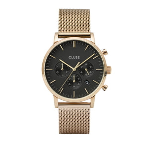 CLUSE- Aravis Chrono Mesh Gold Strap Black Face/ Gold