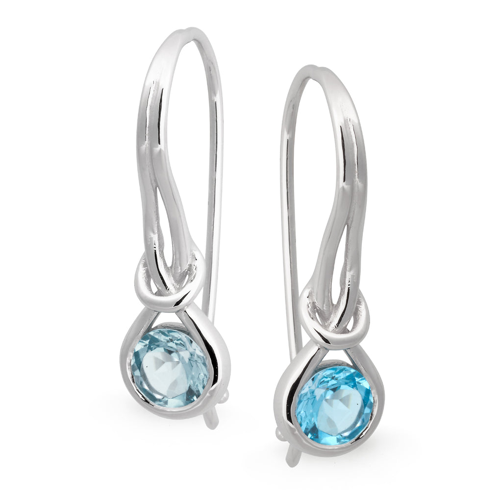 Blue Topaz Bezel Set Shepherd Hook Earring