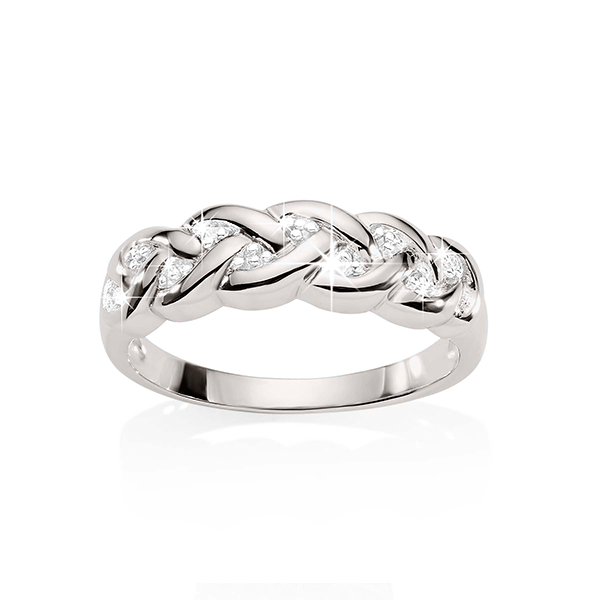 Silver diamond plait ring