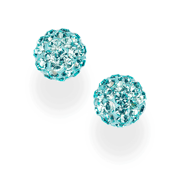 Sterling Silver Aqua Crystal Encrusted Ball Studs