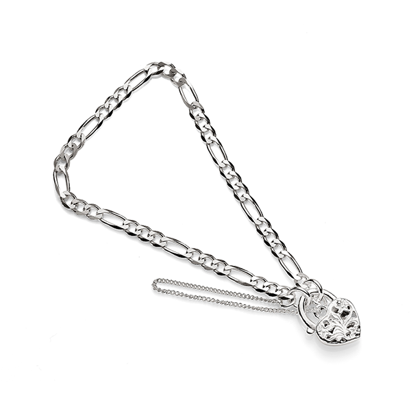 Sterling Silver Figaro 3+1 Padlock Bracelet