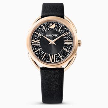 Swarovksi Crystalline Glam Watch Leather strap Black Rose gold