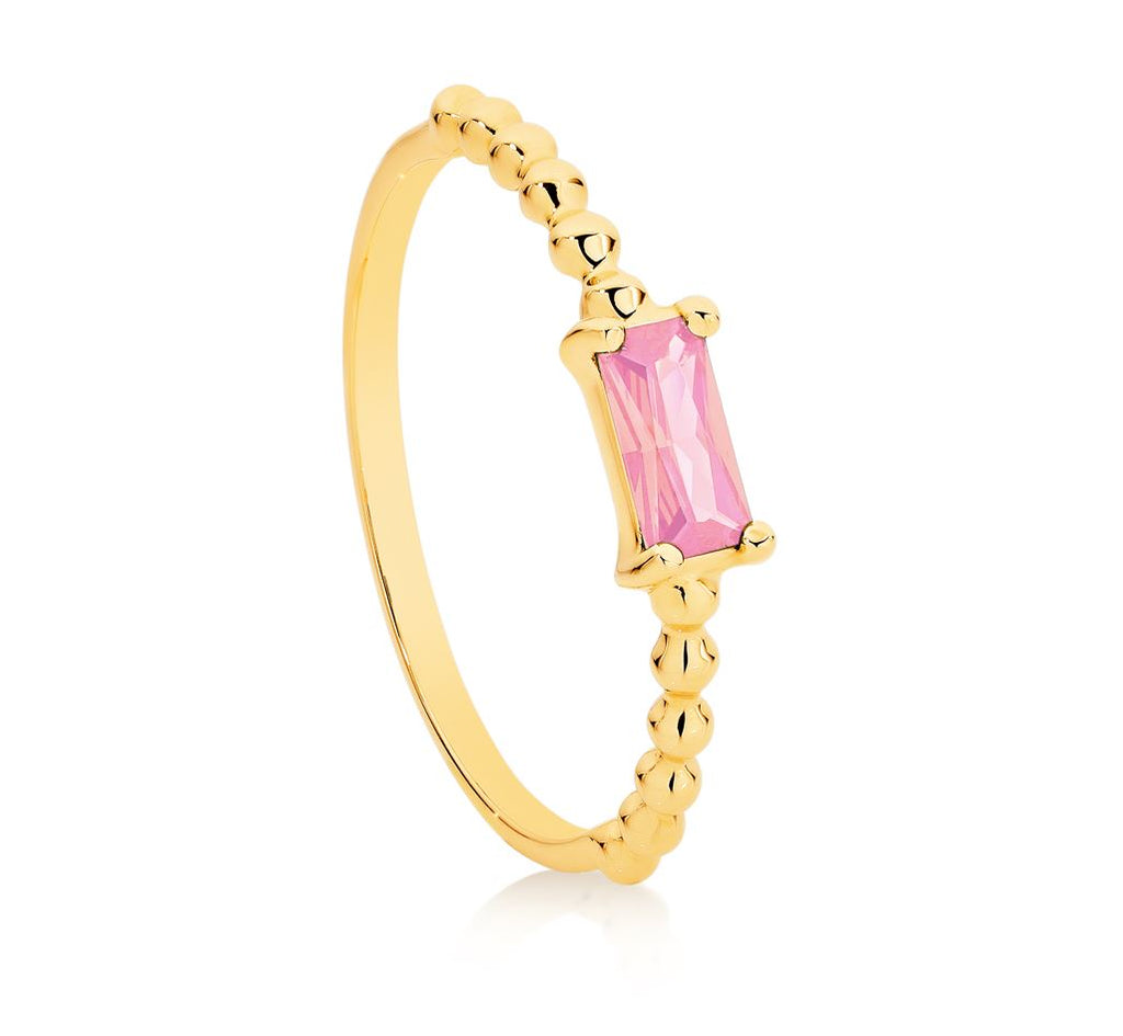 MP5935 9ct yellow gold pink CZ beaded ring