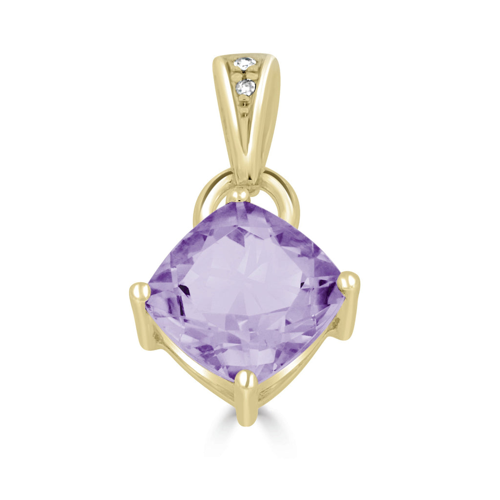 MP5792 9ct YG Amethyst (Purple cushion 8x8) & Dia 0.01ct Pendant