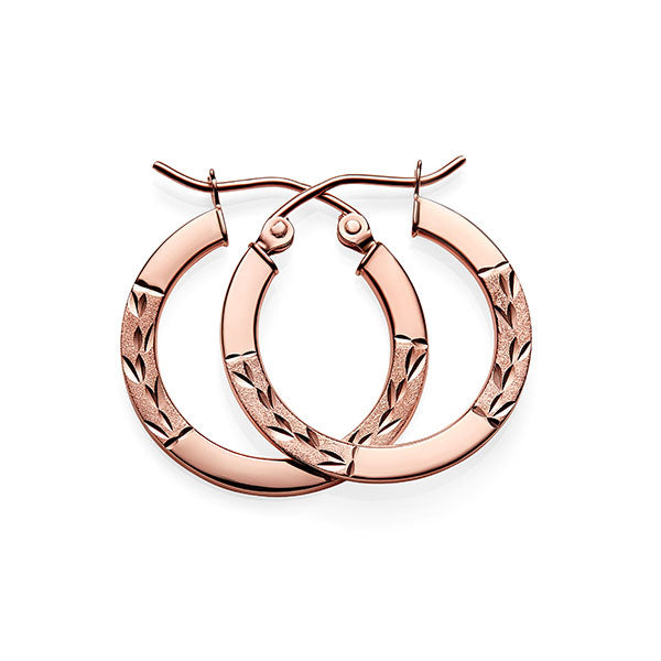 9Ct Rose Gold Diamond Cut Hoops